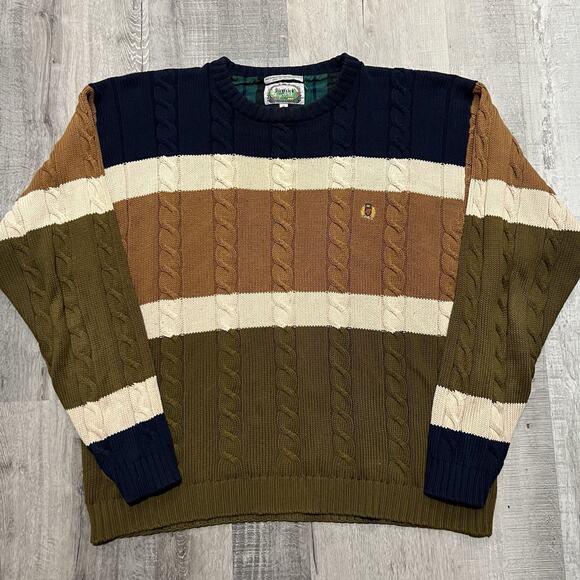 Vintage Other - VTG Siegfried Cable Knit Cotton Striped Pull Over Color Block Crewneck Sweater